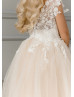 Ivory Lace Champagne Glitter Tulle Flower Girl Dress